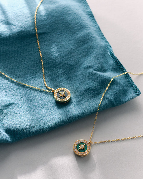 Gold Polaris Malachite Locket Necklace