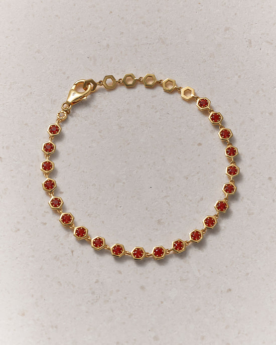 Gold Deco Red Garnet Tennis Bracelet