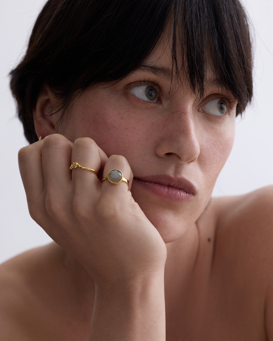 Gold Large Luna Labradorite Ring