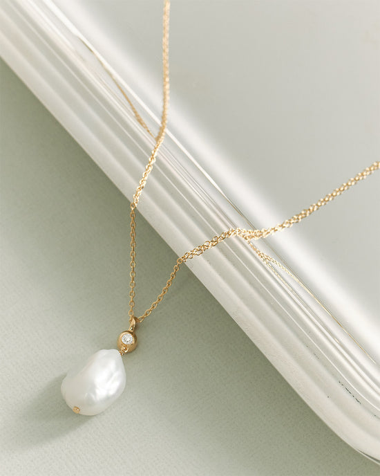 Gold Pearl Drop Necklace