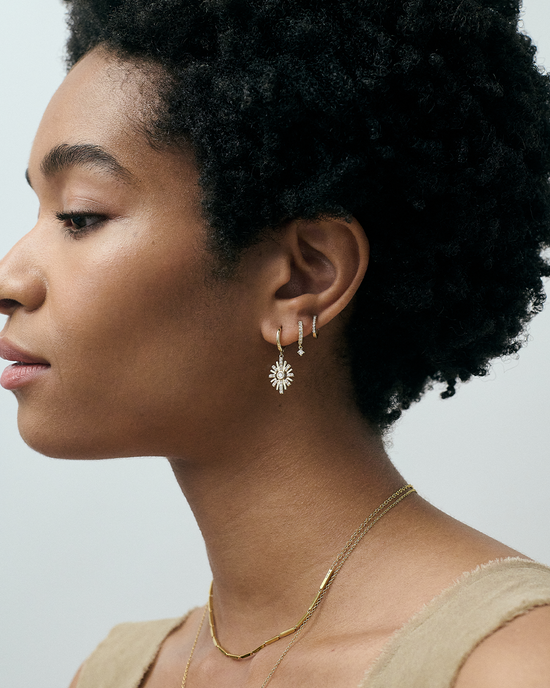 Solid Gold Mini Halo Huggie Hoop Earrings