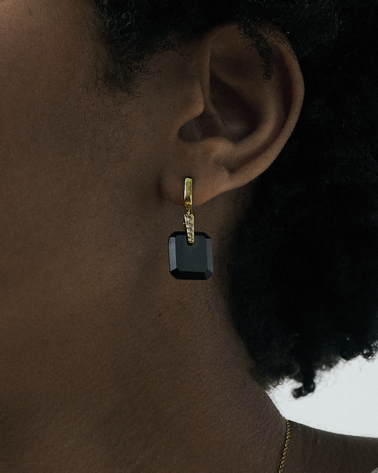 Gold Deco Maxi Black Onyx Earrings