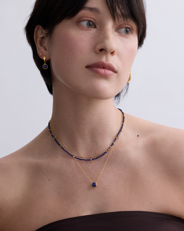 Gold Luna Lapis Huggie Earrings