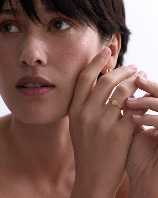 Gold Mini Luna Pink Quartzite Ring
