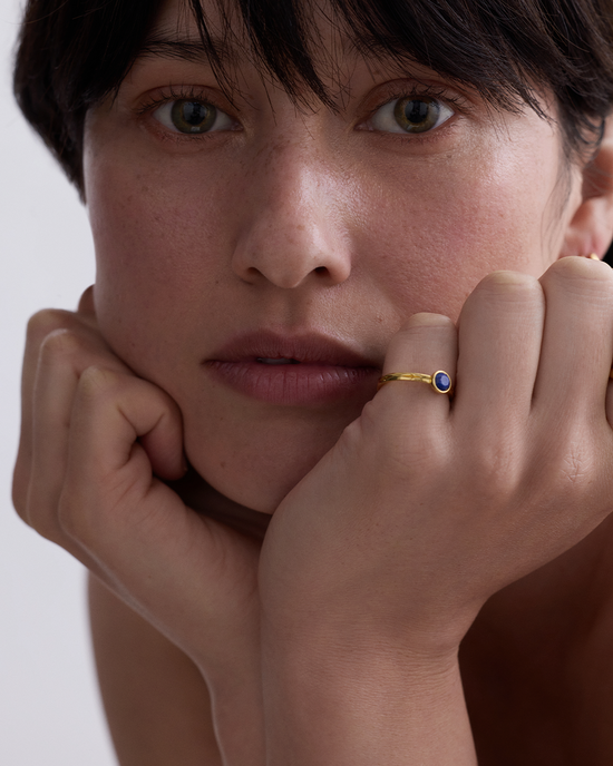 Gold Mini Luna Lapis Ring