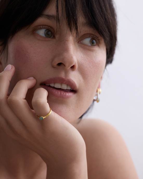 Gold Mini Luna Aqua Quartzite Ring