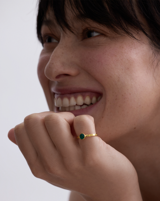 Gold Mini Luna Green Agate Ring