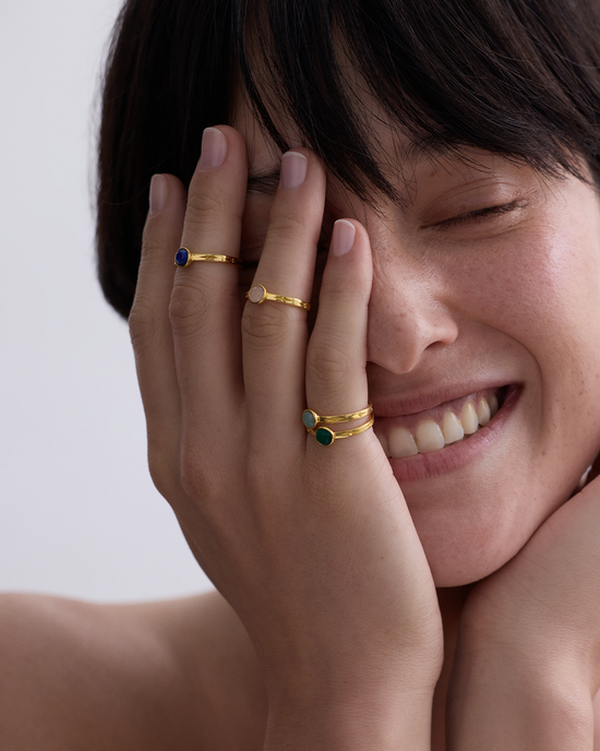 Gold Mini Luna Green Agate Ring