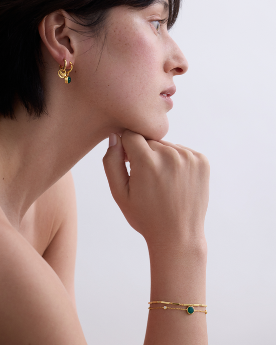Gold Luna Green Agate Station Bracelet