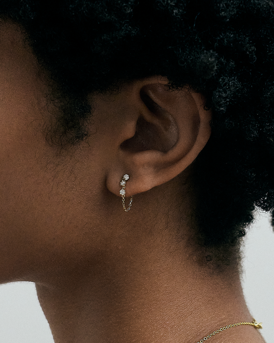 Solid Gold Interstellar Chain Lab Grown Diamond Stud Earrings