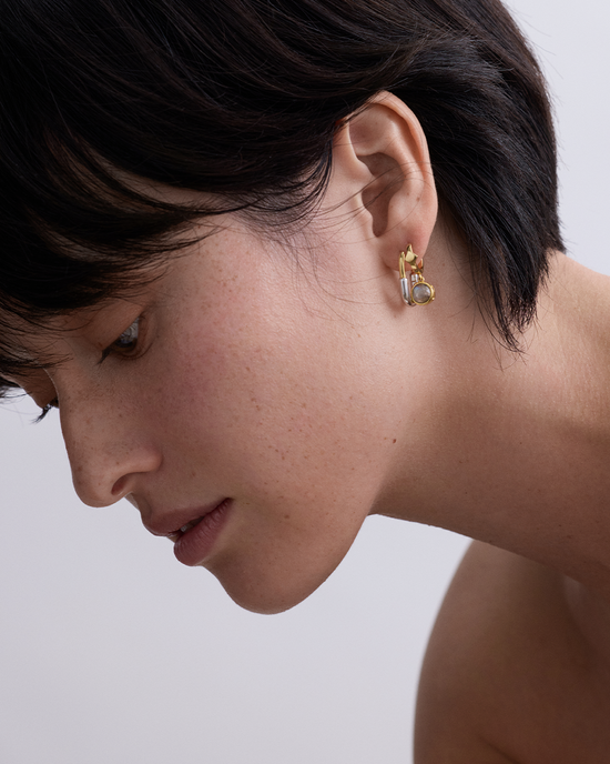 Gold Luna Labradorite Huggie Earrings