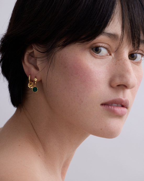 Gold Luna Green Agate Huggie Earrings