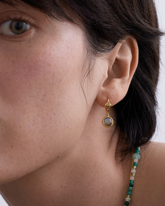 Gold Luna Labradorite Huggie Earrings