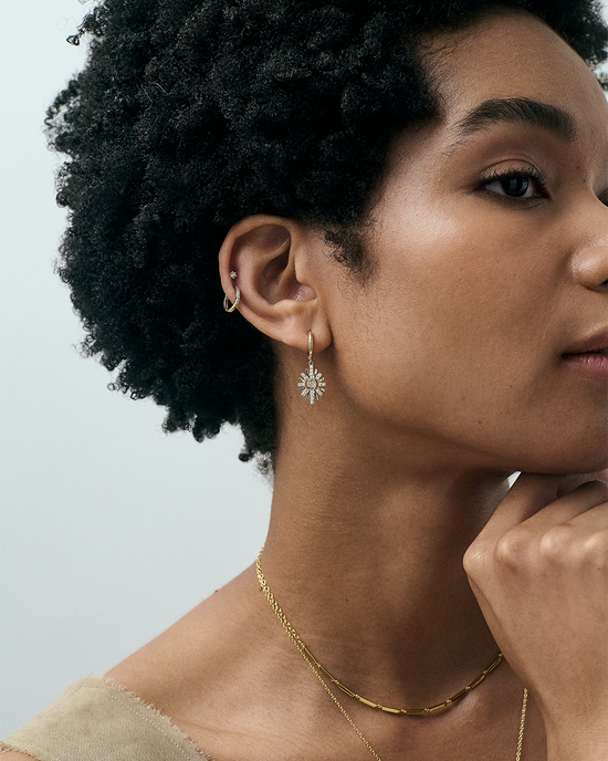 Solid Gold Atomic Diamond Drop Huggies Earrings