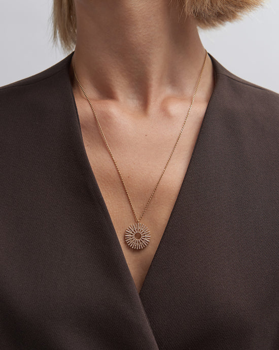 Solid Gold Large Rising Sun Pendant Necklace