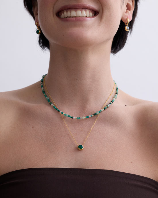 Gold Luna Green Agate Pendant Necklace
