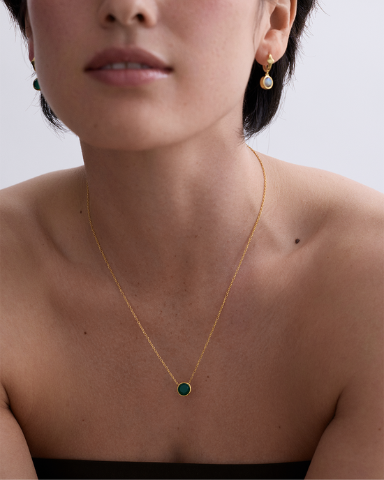 Gold Luna Green Agate Pendant Necklace