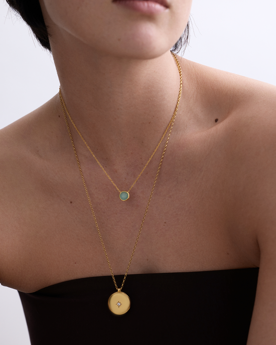 Gold Luna Aqua Quartzite Pendant Necklace