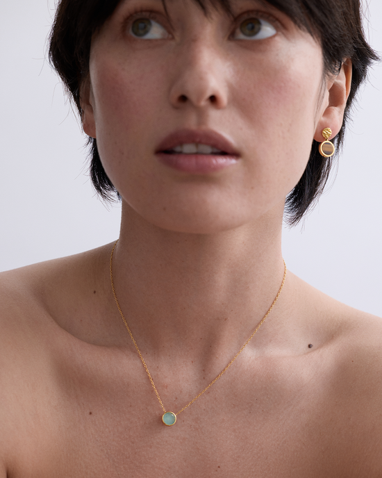 Gold Luna Aqua Quartzite Pendant Necklace