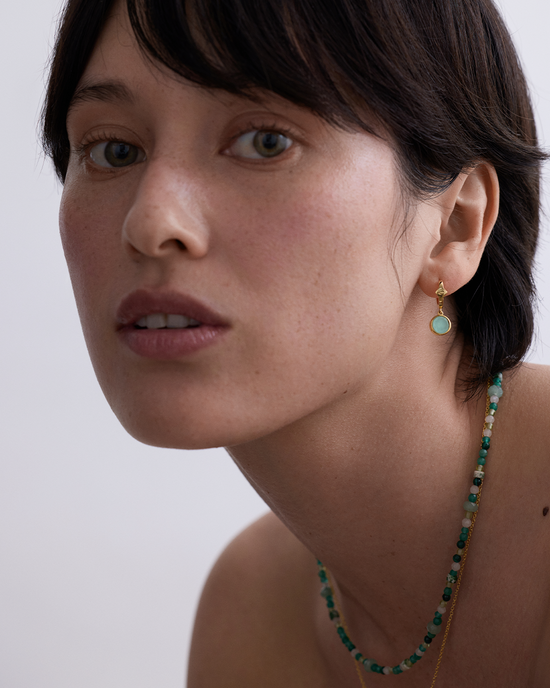 Gold Luna Aqua Quartzite Huggie Earrings