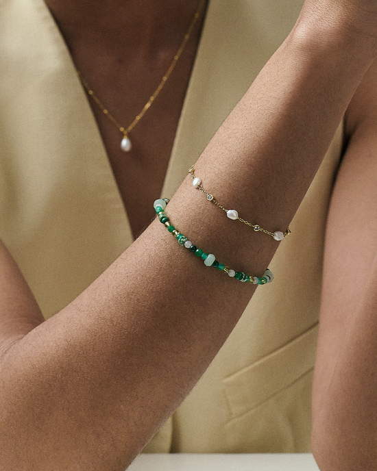 Gold Pearl and Sapphire Station Bracelet