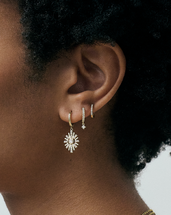 Solid Gold Atomic Diamond Drop Huggies Earrings
