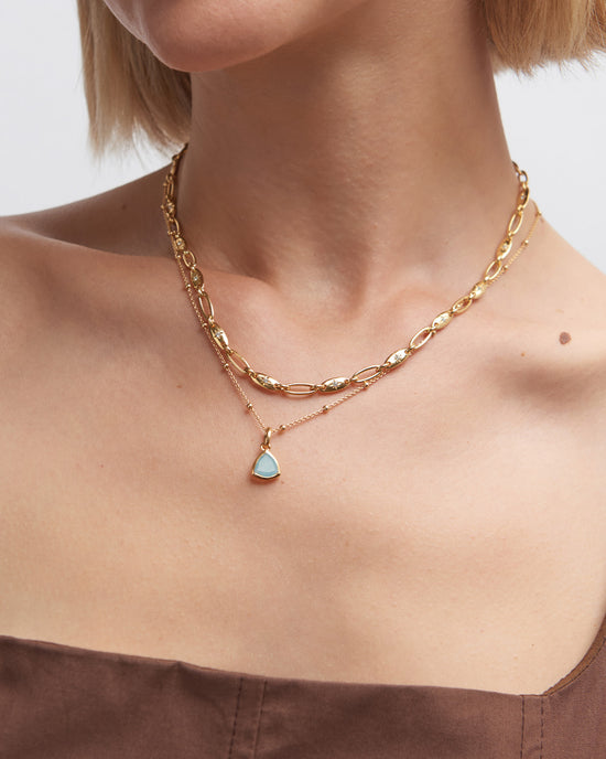 Gold March Aquamarine Birthstone Pendant Necklace