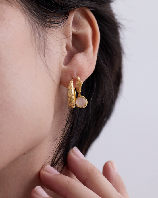 Gold Luna Pink Quartzite Huggie Earrings