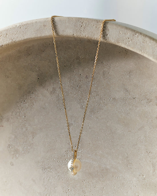 Solid Gold Luna Pearl and Diamond Necklace