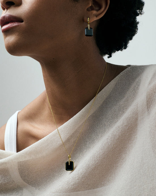 Gold Deco Maxi Black Onyx Earrings