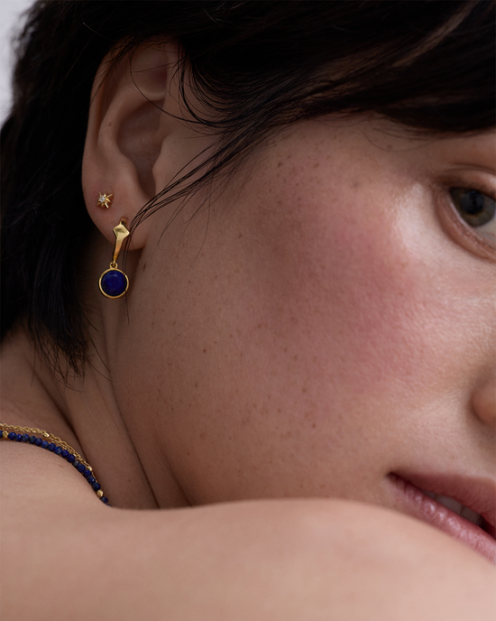 Gold Luna Lapis Huggie Earrings