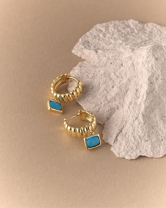 Gold Aurora Ridge Turquoise Drop Huggies