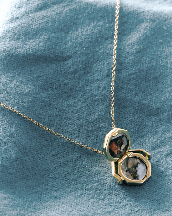 Gold Celestial Sunrise Spinner Locket Necklace