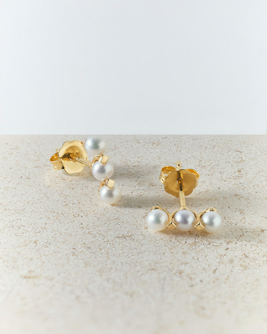 Solid Gold Luna Pearl Bar Stud Earrings