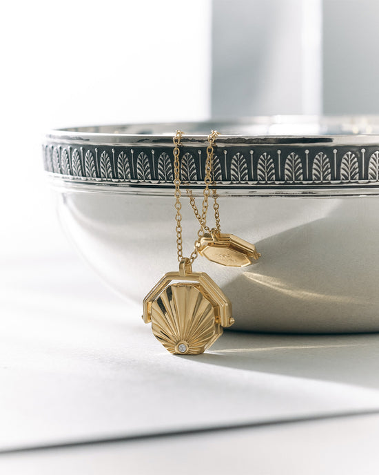 Gold Celestial Sunrise Spinner Locket Necklace