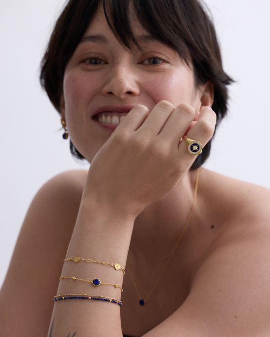 Gold Luna Lapis Station Bracelet