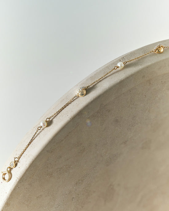 Solid Gold Luna Pearl and Diamond Bracelet