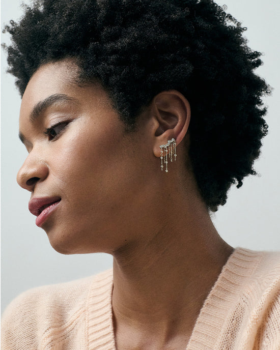Solid Gold Asteri Diamond Chain Crawler Earrings