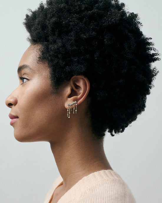 Solid Gold Asteri Diamond Chain Crawler Earrings