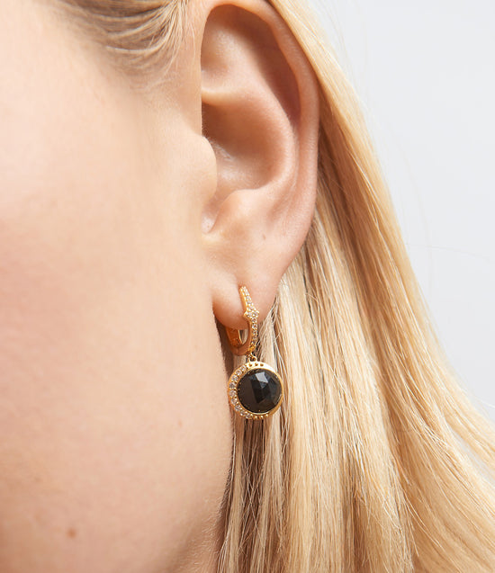 Gold Luna Black Onyx Drop Earrings