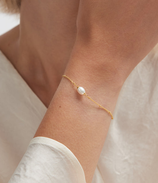 Gold Biography White Pearl Station Bracelet
