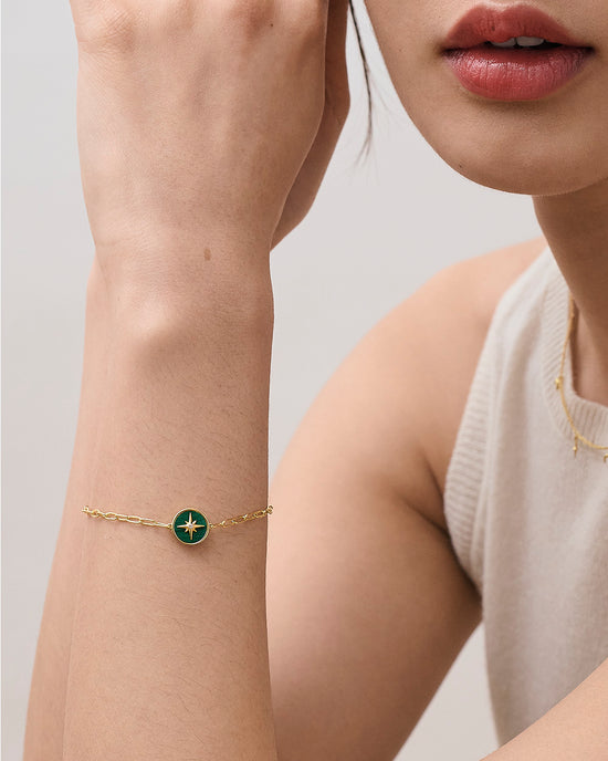 Gold Polaris Malachite Locket Bracelet