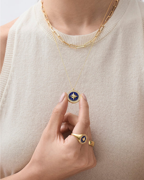 Gold Large Polaris Lapis Locket Necklace