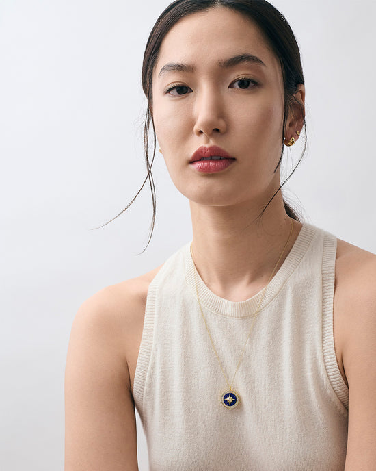 Gold Large Polaris Lapis Locket Necklace