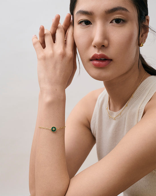 Gold Polaris Malachite Locket Bracelet