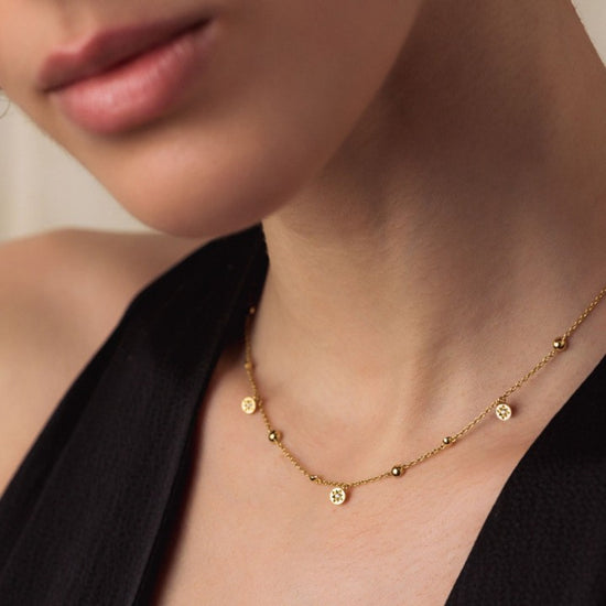 Gold Polaris North Star White Sapphire Station Necklace