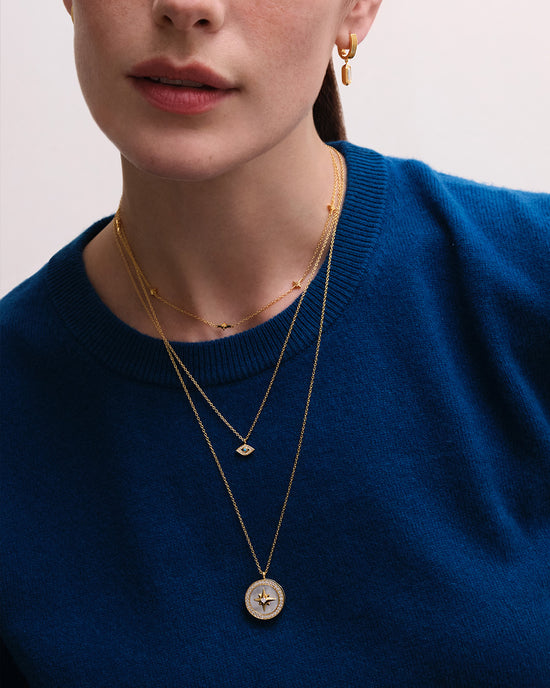Gold Large Polaris Mother of Pearl Locket Necklace