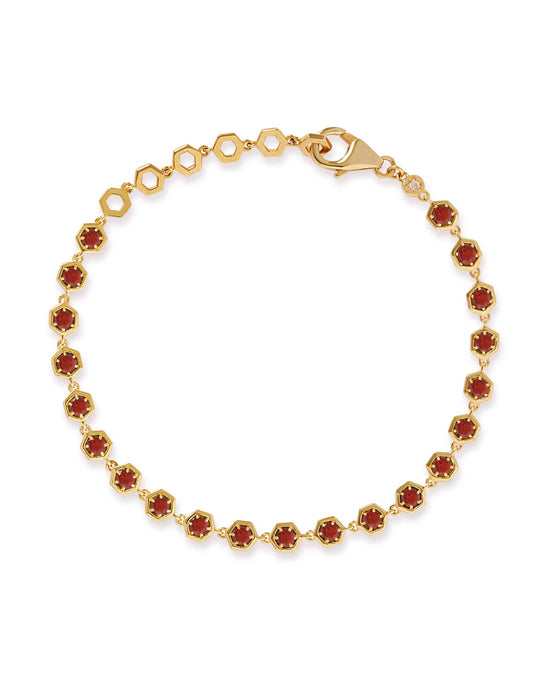 Gold Deco Red Garnet Tennis Bracelet