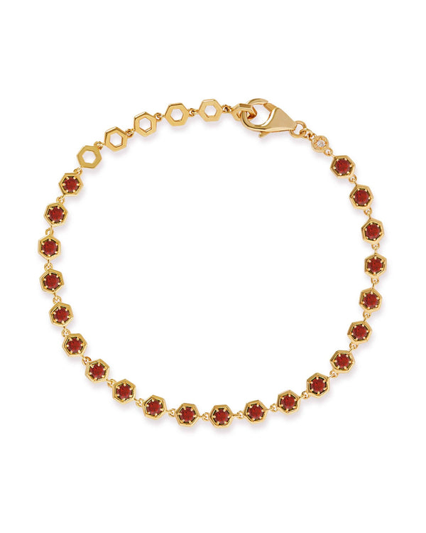 Gold Deco Red Garnet Tennis Bracelet