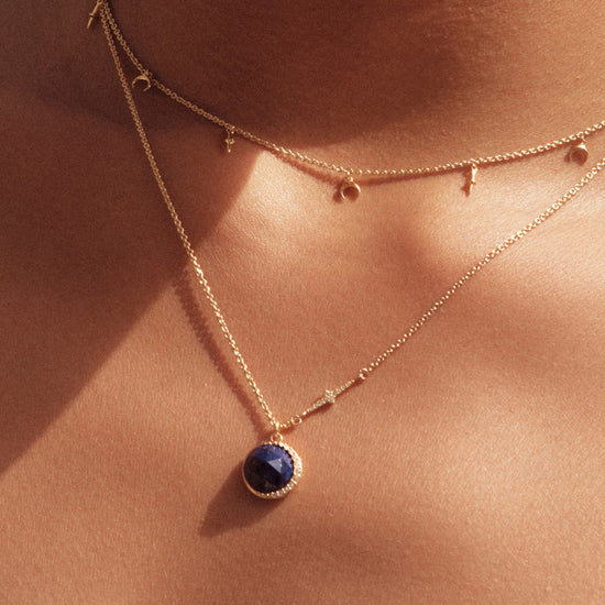 Gold Large Luna Lapis Pendant Necklace
